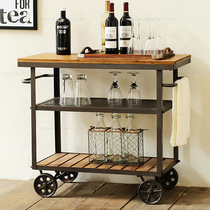 European wine cart Wrought iron mobile hot pot storage cart Double-layer cabinet dining edge hand push storage rack