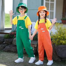 Sixty-one boys and girls overalls suit performance costume chorus color dopamine kindergarten graduation photos