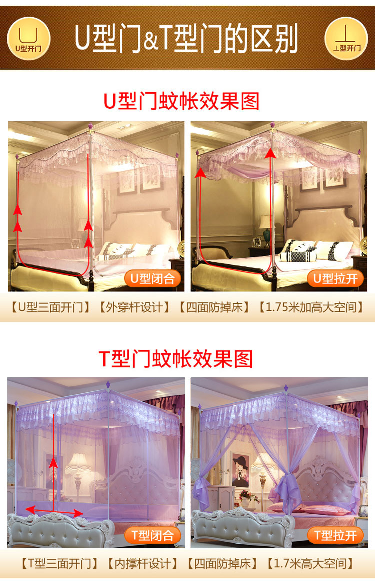 Mới chống vỡ giường cho bé chống rơi giường dây kéo lưới chống muỗi dày đặc 2X2,2 m giường 1,5 / 1,8m nhà - Lưới chống muỗi màn giường ngủ