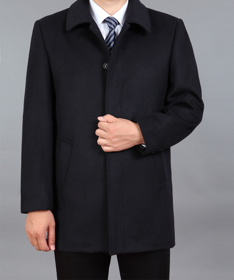 Mùa thu và mùa đông áo khoác cashmere đích thực nam dài ve áo trung niên kinh doanh áo len giản dị cộng với nhung dày áo dạ nam