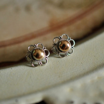 Times temperature Balinese hand workshop 925 pure silver 18K gold ear nail national wind doing old silver earrings