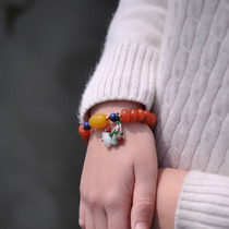 Rouge Intoxicate Natural Cool Mountain South Red Cherry Red Bracelet Worthy of the old yellow jade green gold stone emerald multi-treasure hand string
