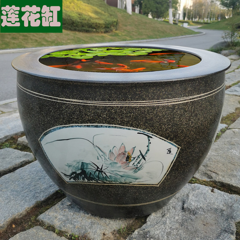 Jingdezhen Ceramic Fish Tank Special large size goldfish sleeping lotus tub Lotus Turtle-Turtle Courtyard Balcony Large Water Tank-Taobao