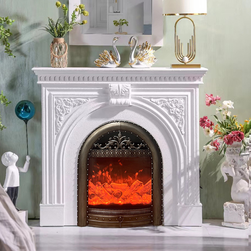 Fan-style solid wood fireplace frame Hyun off cabinet European-style American accommodation villa living room electric simulation fire fireplace cabinet decoration cabinet-Taobao