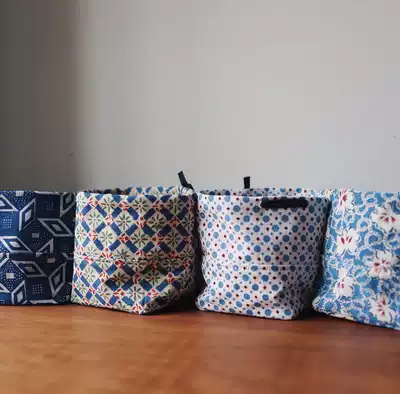 (Time boat) hand woven fabric storage bag bag bag bag bag tea set storage double layer high quality