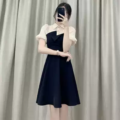 French first love black dress women 2021 summer new gentle wind sweet bubble sleeve temperament small skirt