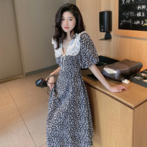 2022 New Summer Tea Hysteria Style Crumbled with dress Dress Girl first love Long Bubble Sleeves Dolls Collar Skirt