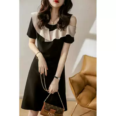 2021 New ruffled careful machine strapless dress women's summer French niche temperament thin black dress