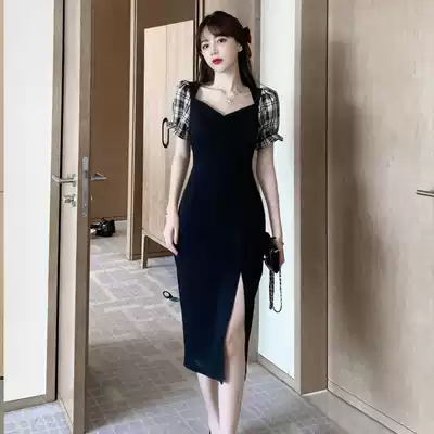 French first love dress women 2021 new summer design sense small black skirt stem tangerine long skirt
