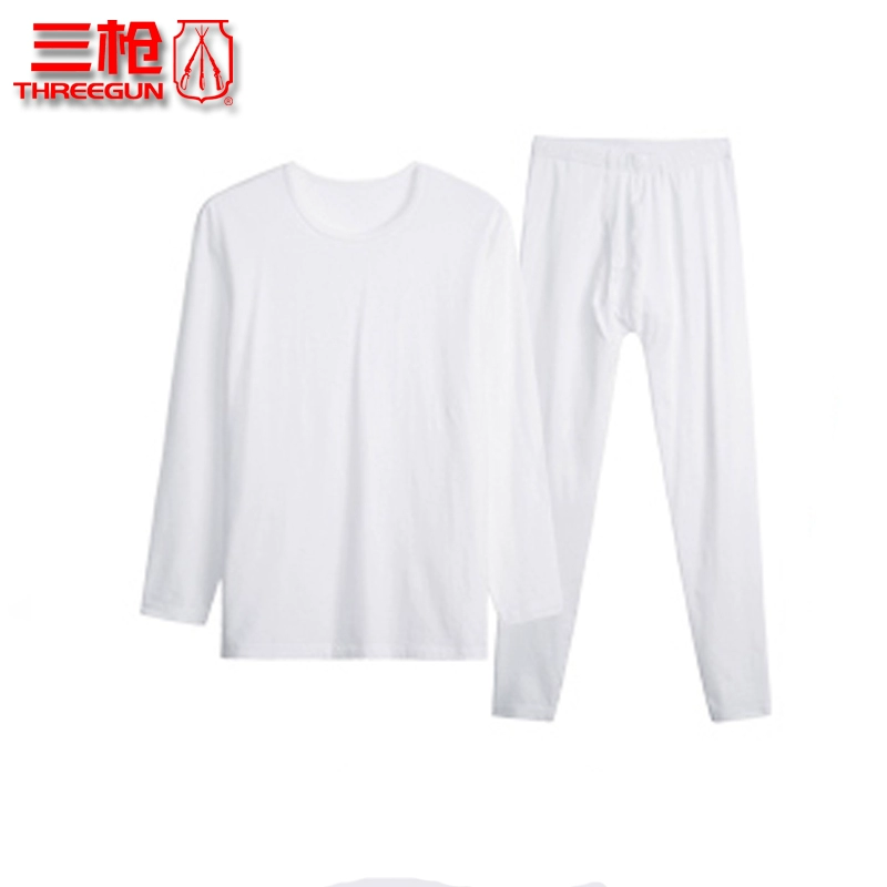 Ba bức ảnh của đồ lót nhiệt màu trắng của nam giới phù hợp với người yêu cổ áo Lycra cotton mỏng quần áo mùa thu cổ chữ v dài quần dài nữ cổ tròn - Phù hợp với nóng lên