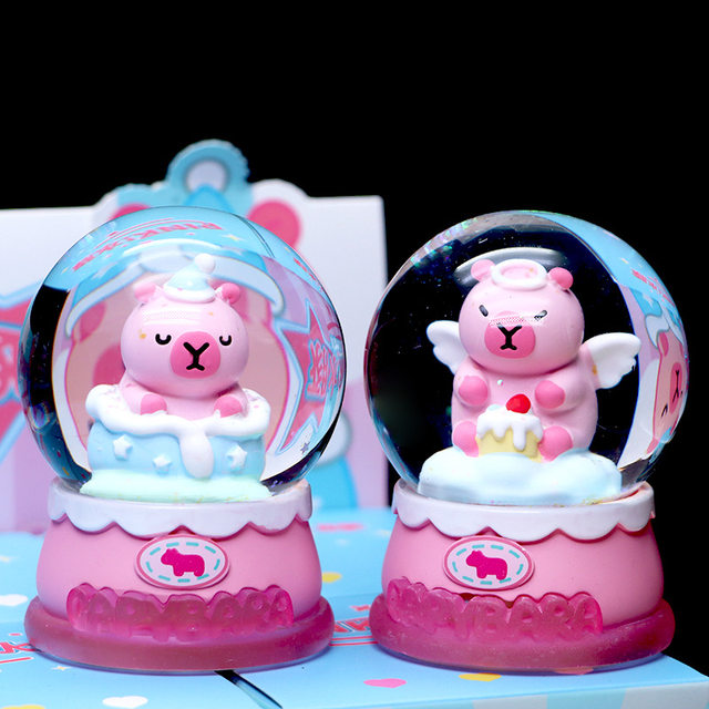 Pink Capybara Crystal Ball Blind Box Creative Capybara Daily Desktop Ornament Glowing Figurine Gift for Children