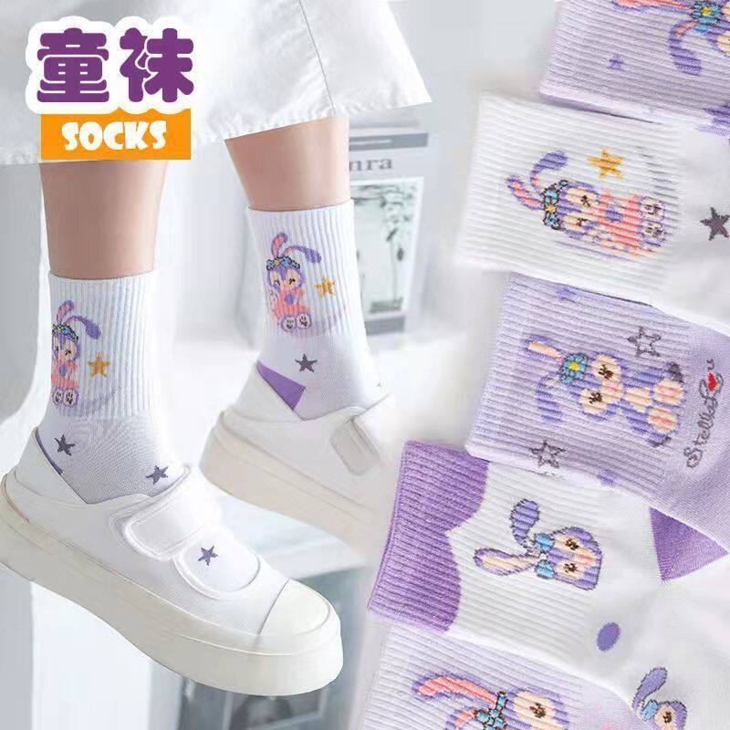 Girls socks Xingdailu mid-tube spring, autumn and winter student girls baby new cotton socks cartoon purple princess socks