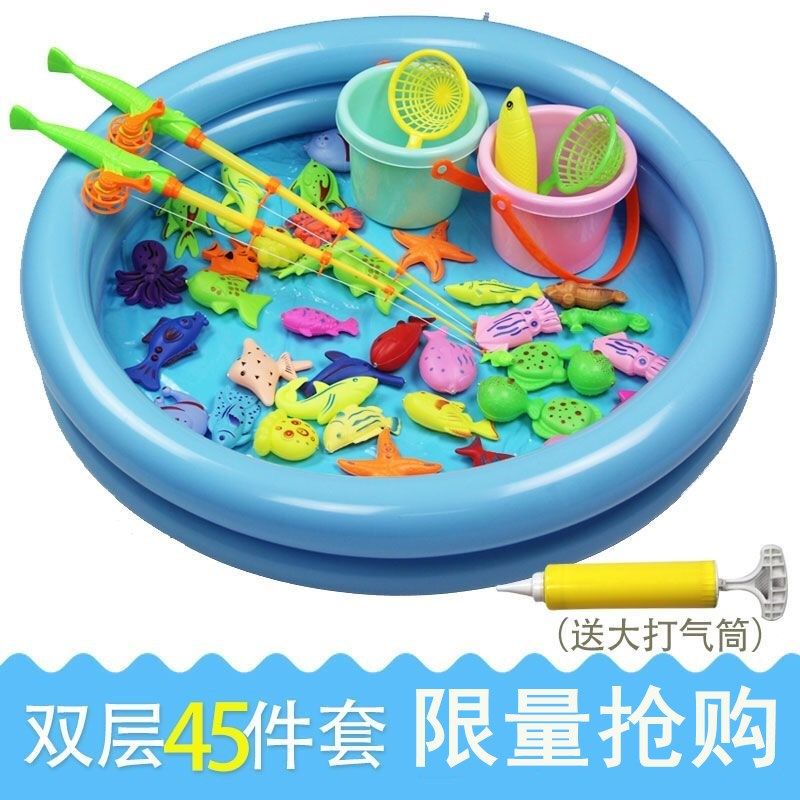 Children's Internet celebrity fishing toy fishing pond package family water magnetic fishing rod puzzle parent-child development intelligence