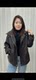 Fat mm plus size women's 2025 winter new style plus velvet liner to keep warm washed leather knitted collar leather jacket