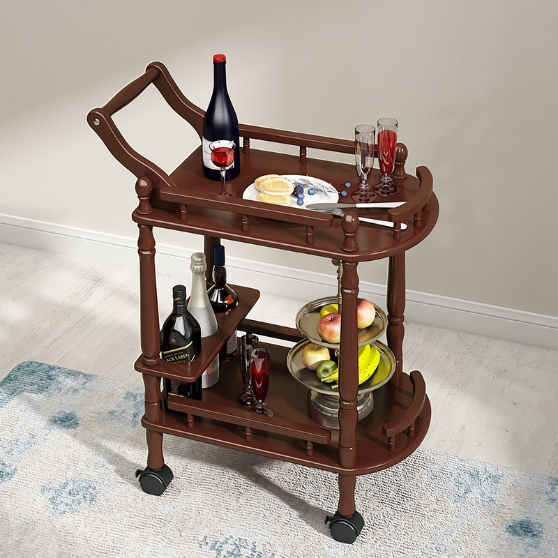 Solid wood hotel dining cart home cart movable liquor dining car 4S shop tea car beauty storage tool holder