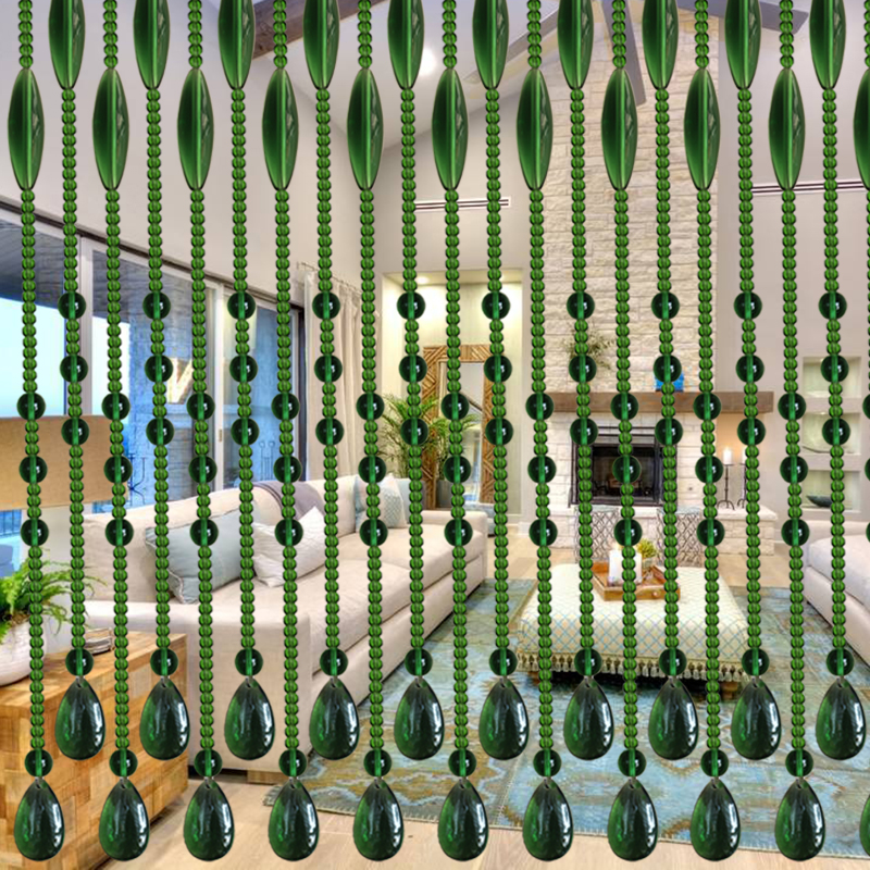 Green crystal bead curtain Partition curtain Living room aisle Bedroom powder room kitchen Household Feng Shui decorative bead chain door curtain