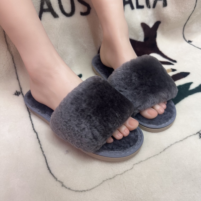 Sheepskin Integrated Slip-On Slippers, Wool Non-Slip Furry Slippers for Women, Suitable for Outdoor Wear in Summer, Autumn and Winter, Indoor Use, Unisex, Thick