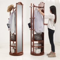 American coat rack Floor-to-ceiling hanger Mirror One bedroom full-length mirror rotatable solid wood hanger Household simple