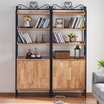 Wrought iron bookshelf Floor-to-ceiling simple modern simple living room shelf Solid wood childrens student combination creative small bookcase