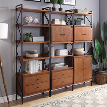 American industrial style living room bookshelf Floor-to-ceiling multi-layer shelf Wrought iron shelf Simple office display storage rack