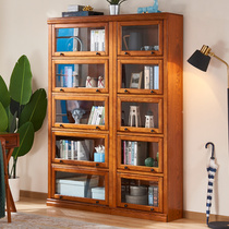 American solid wood bookcase with door Glass door bookcase shelf Living room combination storage cabinet One-piece wall landing