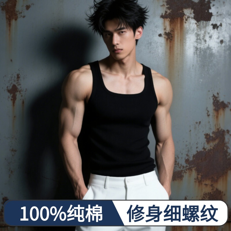 2026 New Square-Neck Ribbed Pure Cotton Men's Vest, Comfortable, Breathable, Slim-Fit, Base Layer, Sports Fitness Vest, Trendy Style 2026 New Square-Neck Ribbed Pure Cotton Men's Vest, Comfortable, Breathable, Slim-Fit, Base Layer, Sports Fitness Vest, Trendy Style