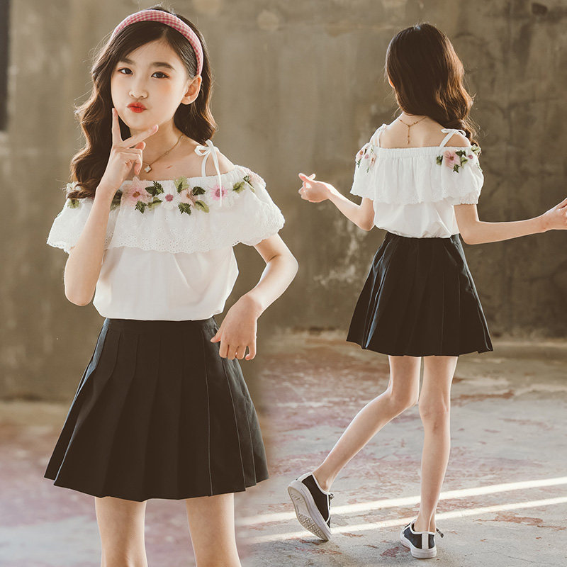 Girl's summer clothing shirt 2022 new children Lined Flowers Shirt Summer Girls Foreign Pie Short Sleeve Blouses