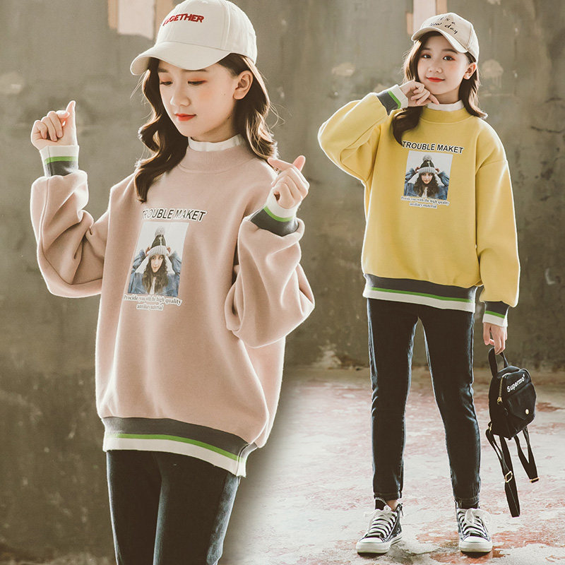 Girl gush clothing 2021 autumn and winter clothing new Korean version of the great children dress loose and casual blouse children beat the bottom