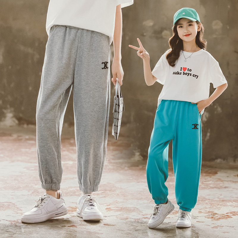 Girls Summer Dress Pants New Children Casual Sports Pants CUHK Girl Loose Pure Cotton Bunches Pants Loose Trendy