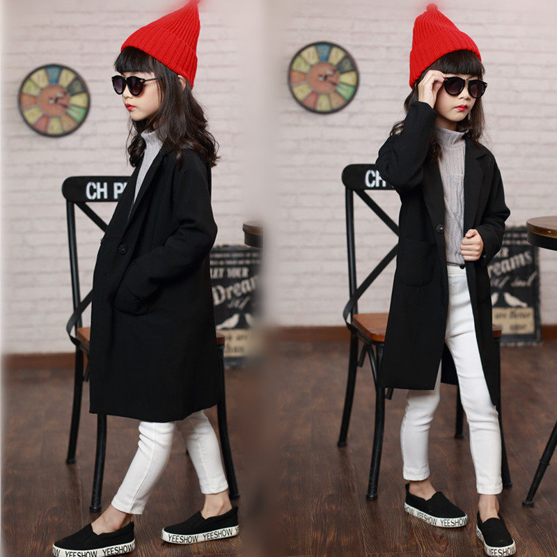 Children's clothing 2022 big girl small suit spring and autumn dress Korean version of a button long trench coat children's suit long sleeve jacket