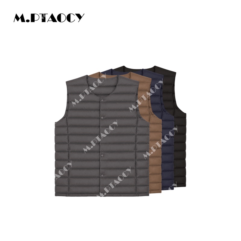 Taotaojia - [Double the Warmth] Popular Lightweight Round Neck/V-Neck Two-Way Wear down Vest for Men 1297