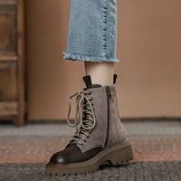 Martens, утепленные ретро двухцветные универсальные короткие сапоги в английском стиле на платформе, коллекция 2023, в британском стиле, из натуральной кожи, подходят для весны и осени