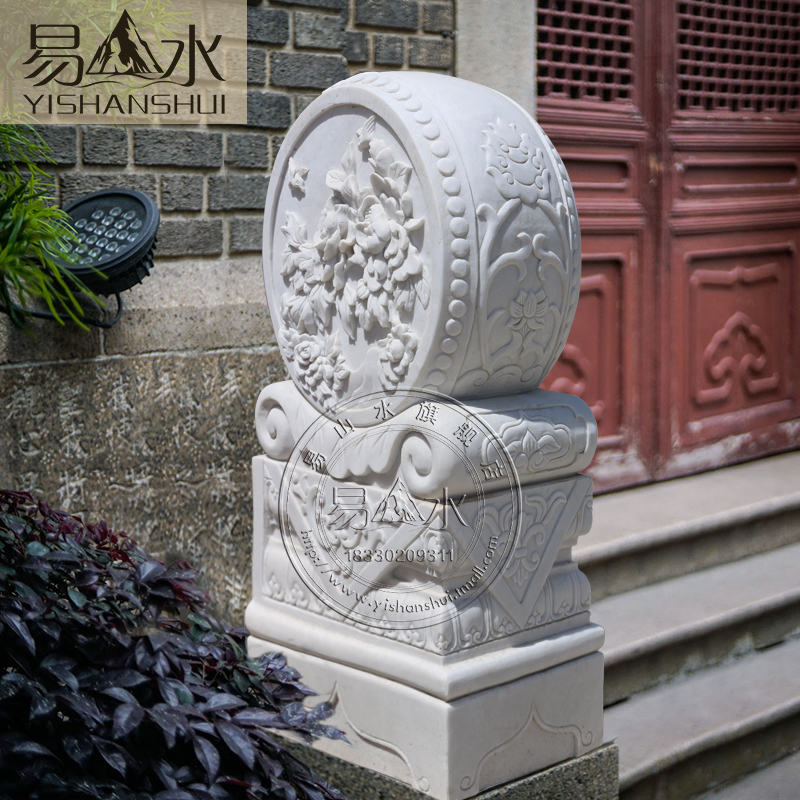 Door mound holding drumstone Han white jade imitation ancient door mound flower opening rich and expensive embossed stone pier courtyard front door decoration pendulum piece custom-Taobao