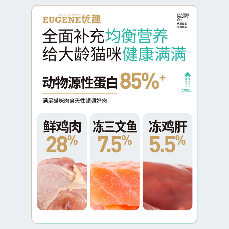 Youqu Grain-Free Freeze-Dried Chicken Cat Food for Middle-Aged and Elderly Cats, Suitable for Senior Cats over 7 and 10 Years Old, 5 Lbs (2.5kg)