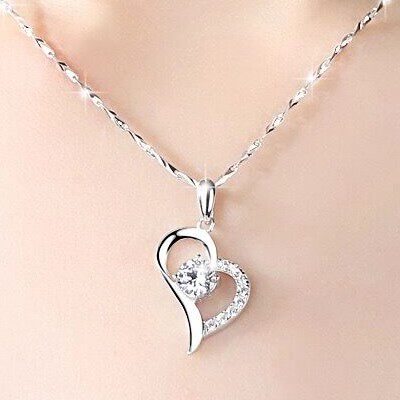 S925 pure silver necklace female summer heart-shaped purple crystal inlaid diamond pendant ornament lock bone chain Japan and Japan send girlfriend birthday present-Taobao