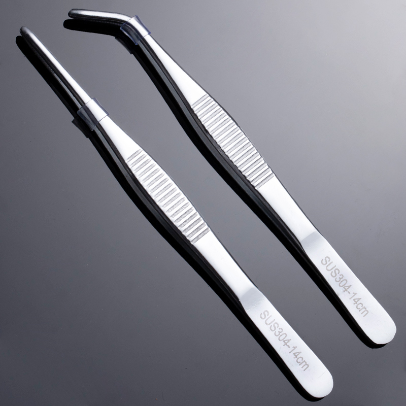 Toothed anti-slip large stainless steel dressing round head thickened with hard long tweezers lengthened large tweezers tool Nagas