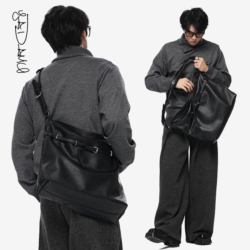 Kuroda Yawei's "Jie Shu" Lychee-Patterned Leather Belt Decoration Unisex Niche Soft Leather Crossbody Ribbon Tote Bag