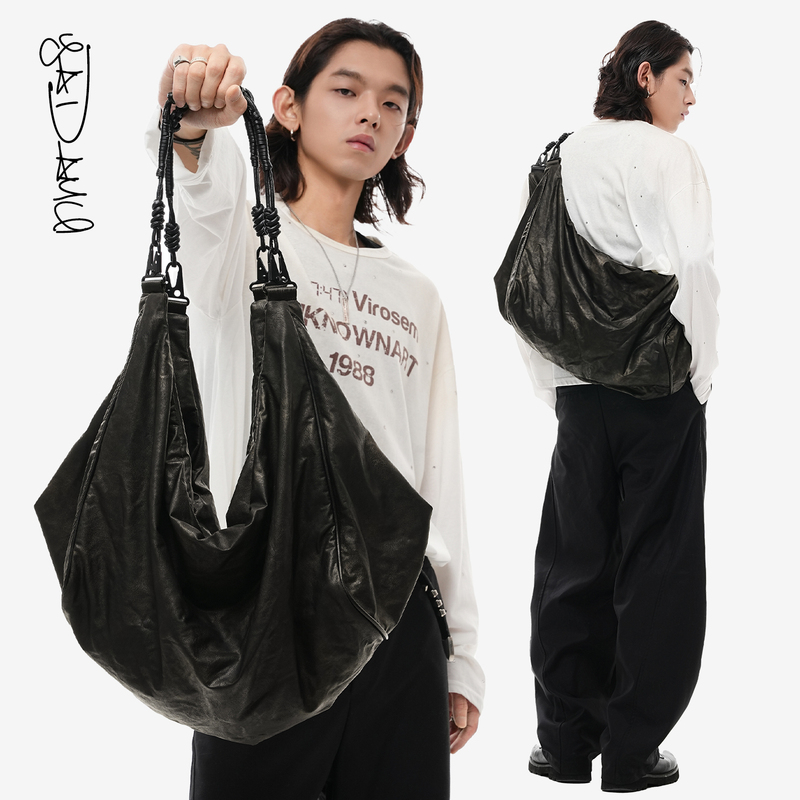 Kuroda Yawei's "Demon Binding Knots" Lazy-Style Relaxed Woven Rope Hobo Bag, Large-Capacity Single-Shoulder Crossbody Bag for Men and Women
