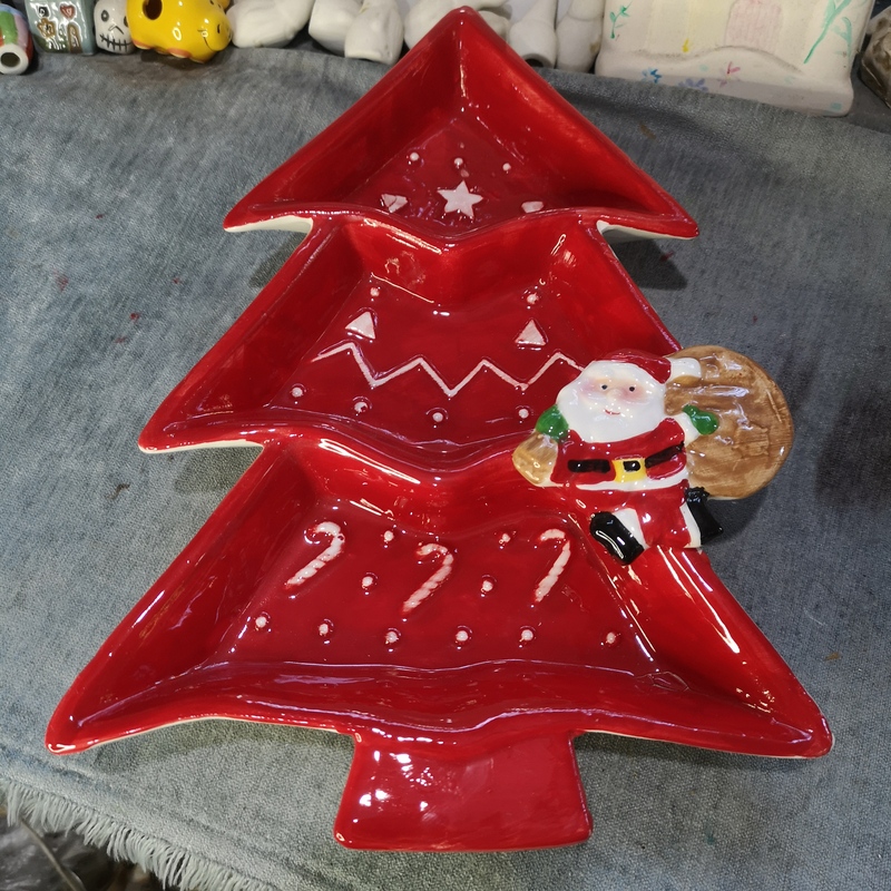 Ink Porcelain, Porcelain Crafts, Ceramic Red Christmas Tree Plate, Christmas Decorations