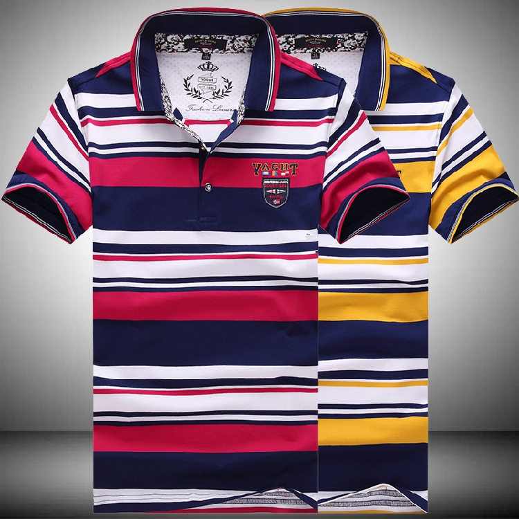 [Pa Label] Kendy Shark Men's Short-Sleeved T-Shirt Mercerized Cotton Lapel Business Striped Men's Half-Sleeved Shirt 1806