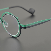 Temperament tide Japanese unique personality double-layer color splicing small frame pure titanium glasses frame flat light anti-blue decoration