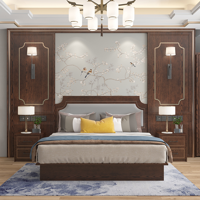 New Chinese-style hotel hotel furniture standard room full set of light luxury homestay bed combination solid wood custom single double bed