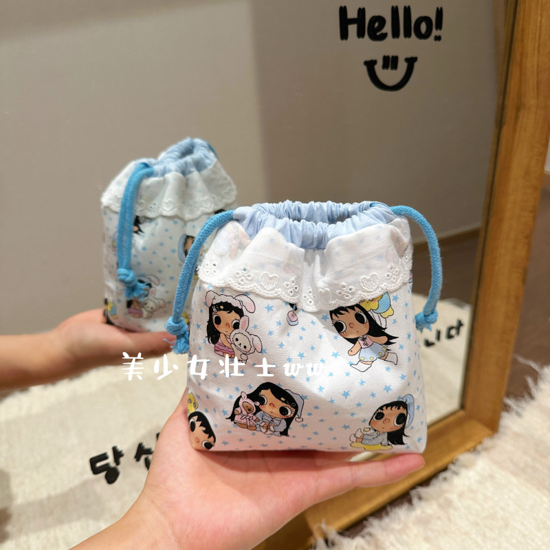 Japanese Lorz Small Jade Lace Drawstring Pouch, Portable Storage Bag for Cosmetics and Jewelry, Drawstring Miscellaneous Bag