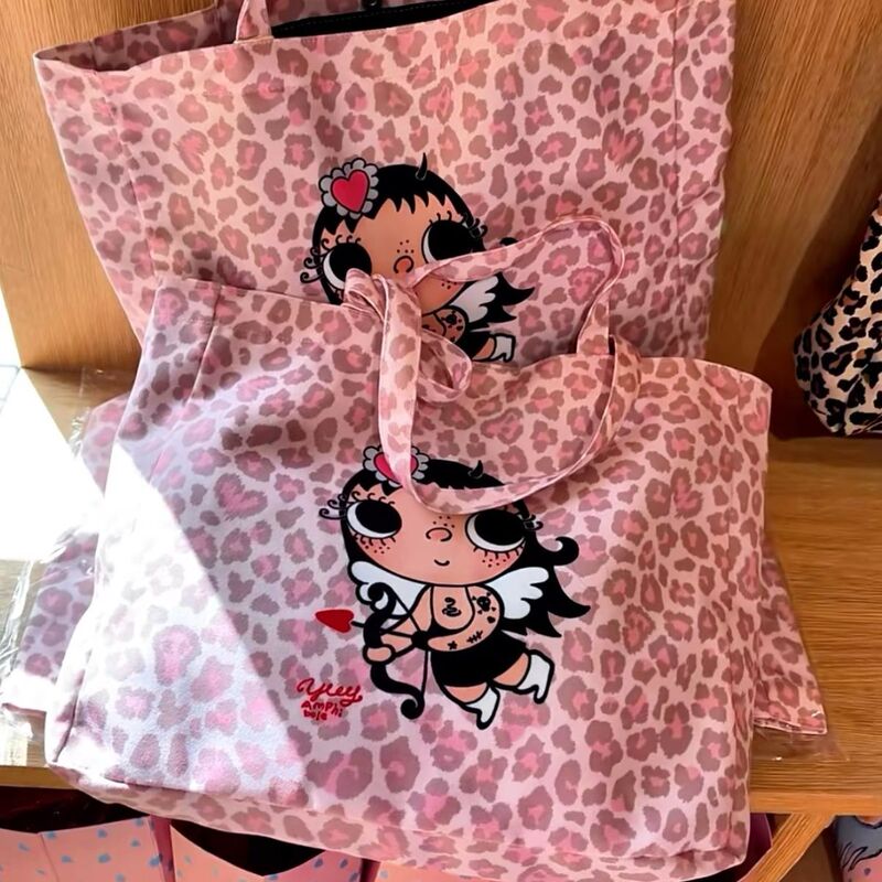 Japanese Lorz Pink Leopard Print Limited Edition Single Shoulder Tote Bag Versatile Canvas Bag for Commuting Japanese Lorz Pink Leopard Print Limited Edition Single Shoulder Tote Bag Versatile Canvas Bag for Commuting