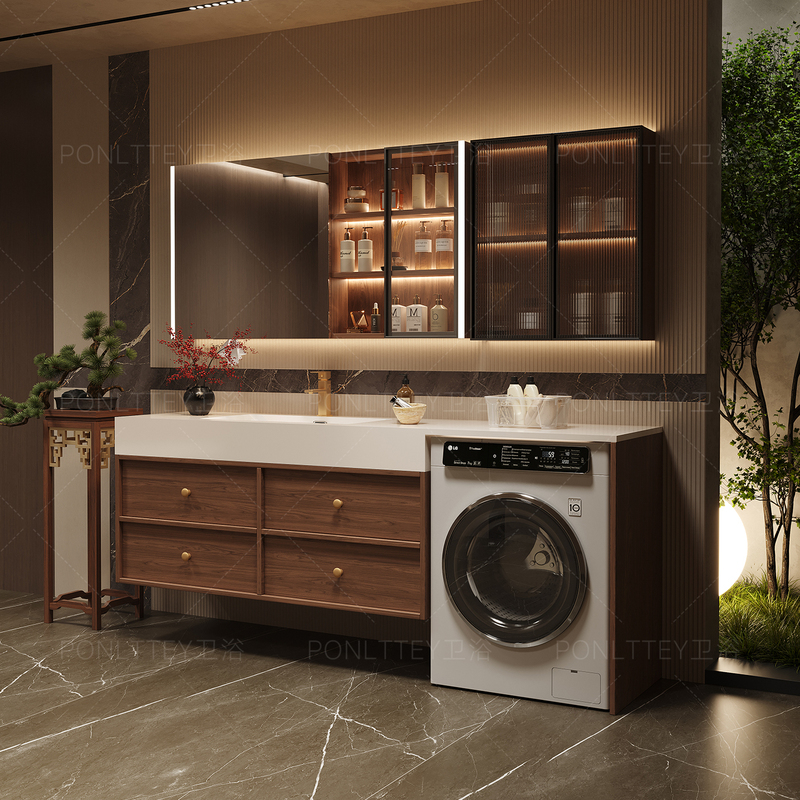 Simple Modern Light Luxury Washing Machine Integrated Cabinet Balcony Bathroom Cabinet Combination Bathroom Slate Ceramic Basin Washbasin Simple Modern Light Luxury Washing Machine Integrated Cabinet Balcony Bathroom Cabinet Combination Bathroom Slate Ceramic Basin Washbasin