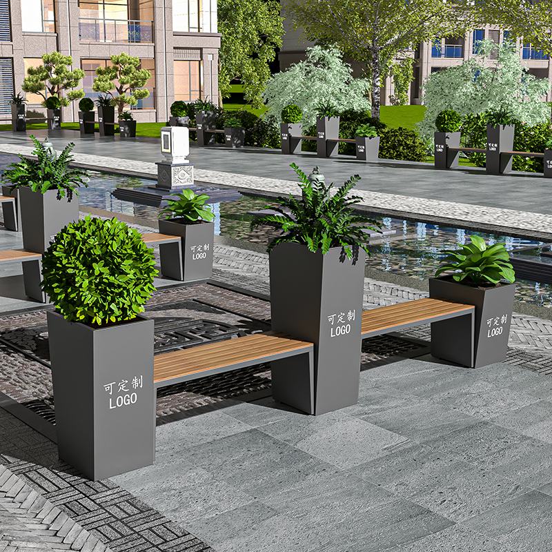 Iron Flower Box Fence Flower Alley Design Park Selling Building Square Outdoor Cassette Flower Pot Combination Garden Flower Stand Custom