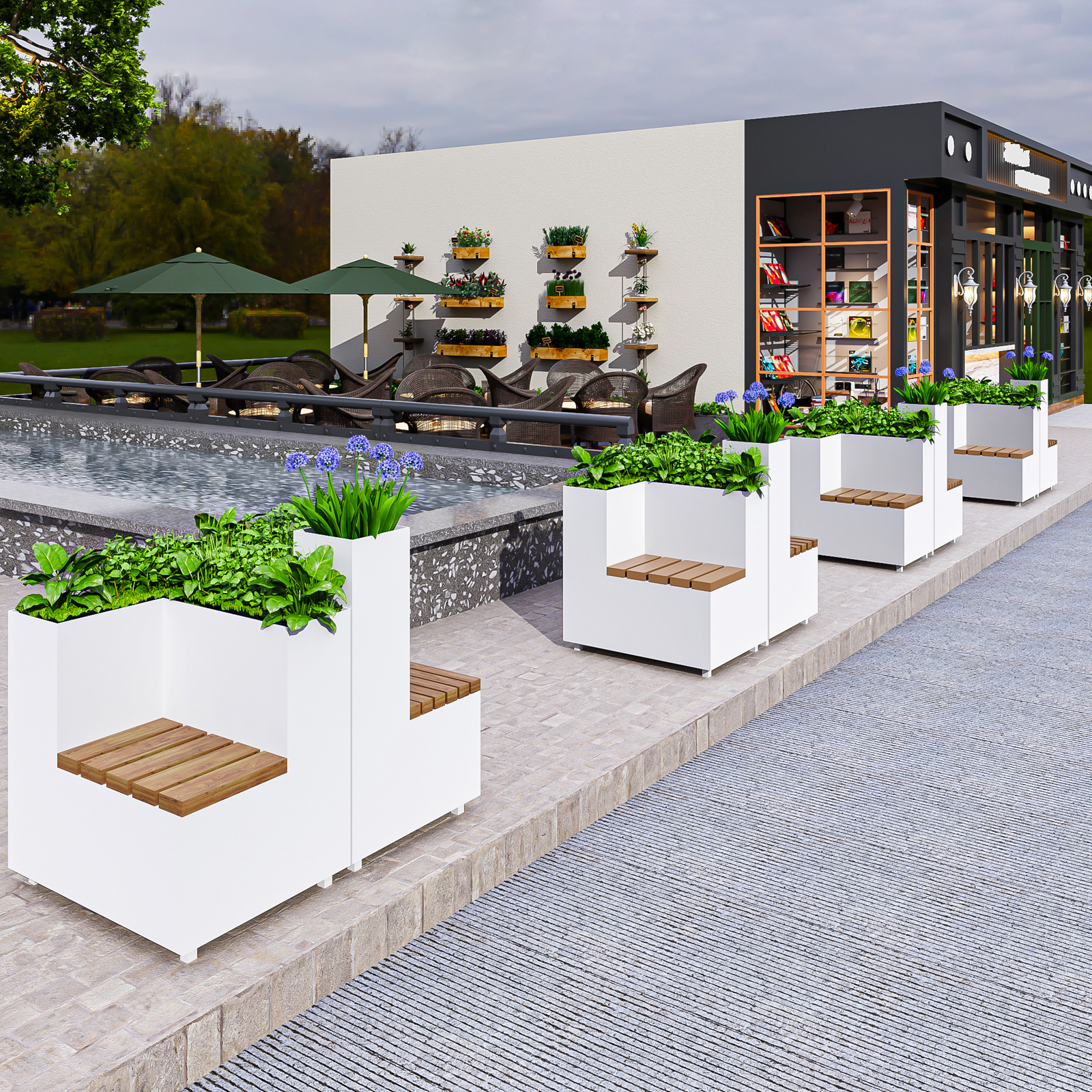 External Pendulum Iron Art Flower Altar Design Park Flower Box Garden Flowerpots Commercial Street Square Sample House Display Central Cassette flower Box Composition