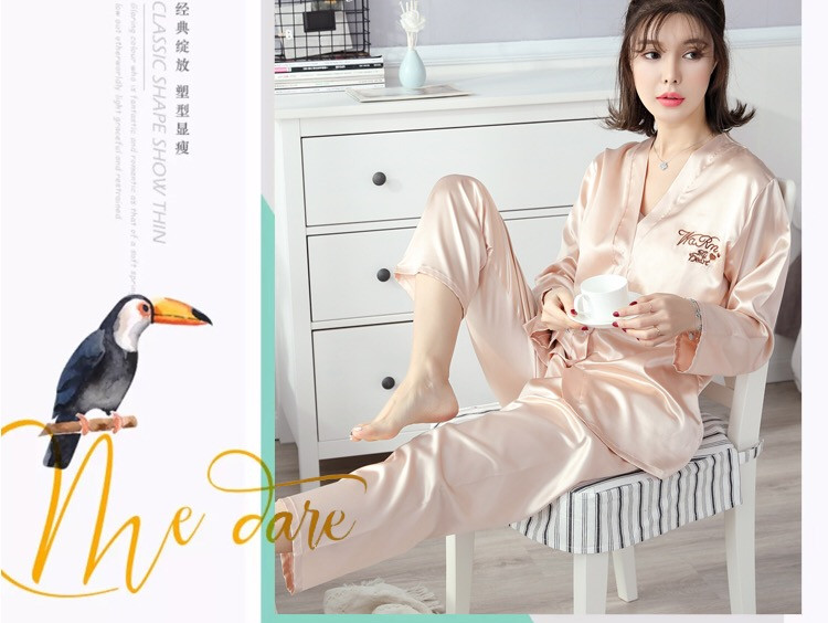 Mùa xuân và mùa thu mùa thu kéo sợi vài bộ đồ ngủ nữ Hàn Quốc băng lụa dài tay phù hợp với dịch vụ nhà nam kích thước lớn áo choàng ngủ