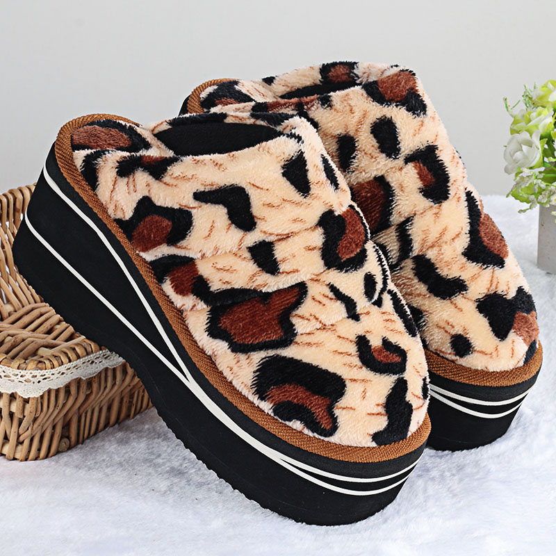 Winter cotton slippers female high heel thick bottom heightening non-slip household foam bottom room with waterproof and warm cotton slippers
