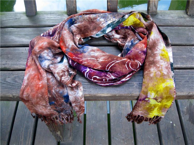 Guizhou Hmong Wax dyed scarf shawl ethnic wind pure cotton hand-poured scarf pure hand made 70*180